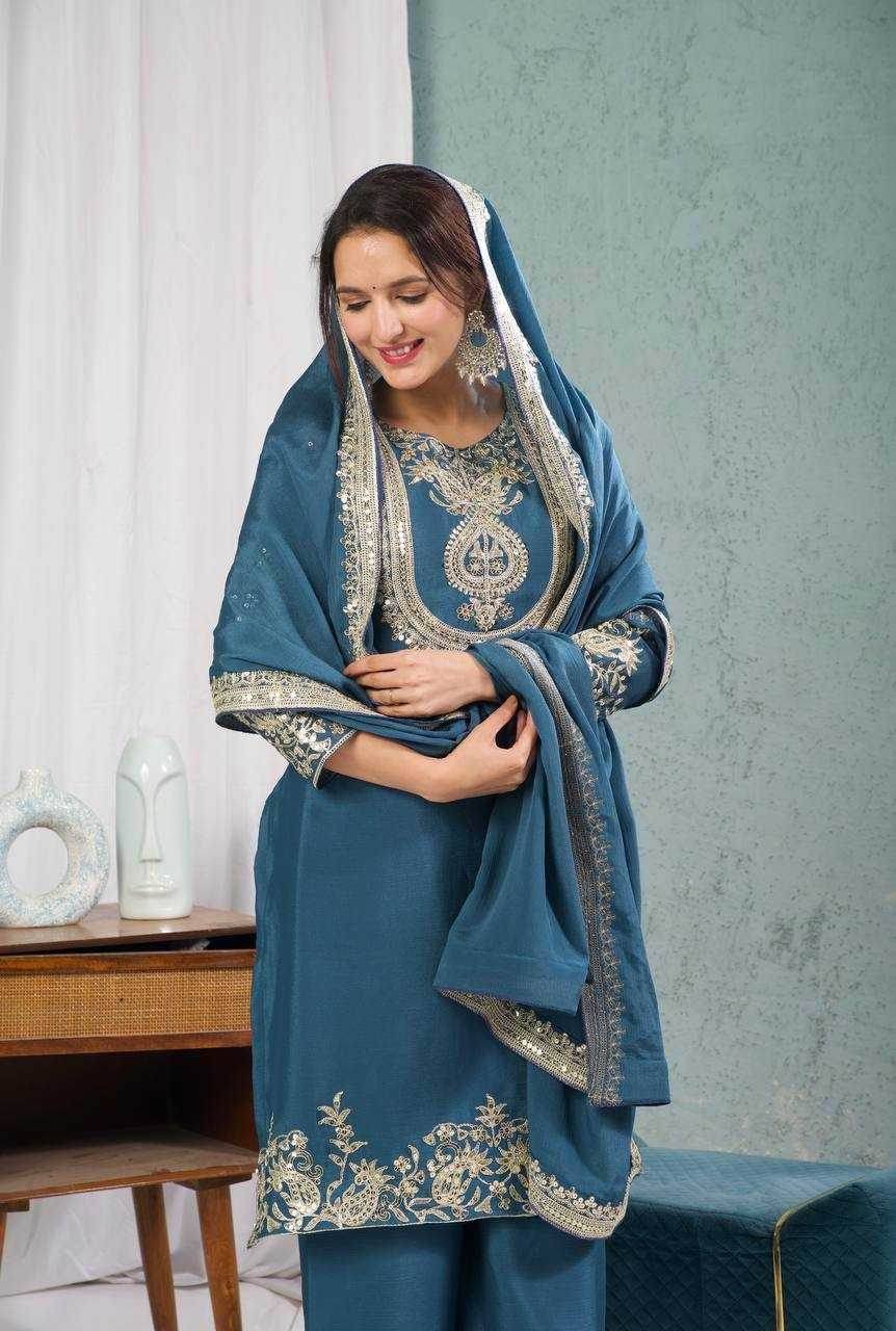 Chinon Silk Ladies Embroidery Designer Suit - MYLUXURY LANE ENTERPRISE